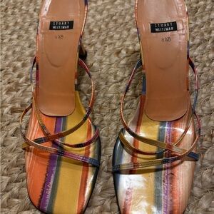 Stuart Weitzman, strap multi- colorful leather heels
